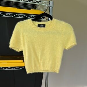 Yellow Fuzzy Short Sleeve Sweater